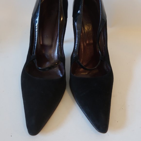WOMENS TOD'S BLACK POINTY SUEDE PATENT LEATHER HEELS PUMPS 39 US/9 * - Picture 5 of 10